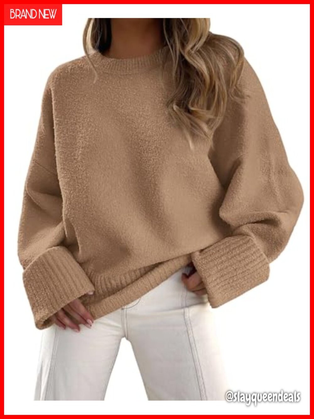 Oversized Crewneck Fuzzy Pullover Sweater Long Sleeve